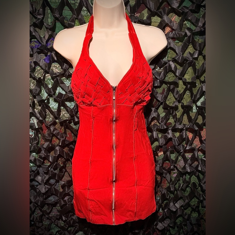 Vintage 90s Zip up Halter Dress